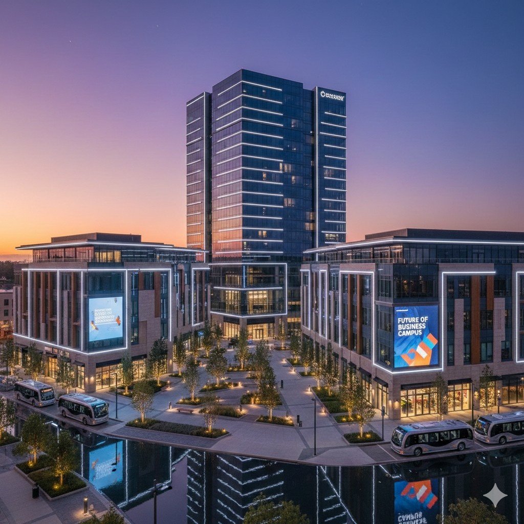 Commercial real estate modern office building and business campus