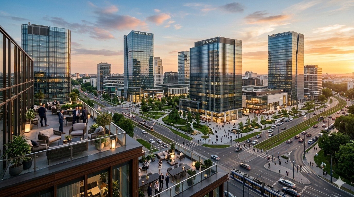 Commercial Real Estate Development Company developing modern office towers and retail spaces in a premium urban business district